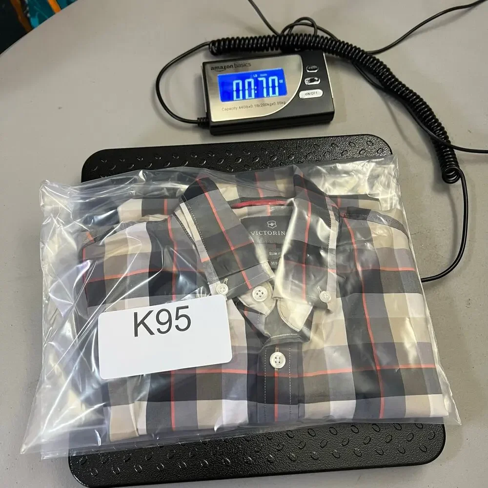 Victorinox Button Down Shirt Men’s Medium Slim Fit Plaid Gray Red Long Sleeve - Picture 10 of 10